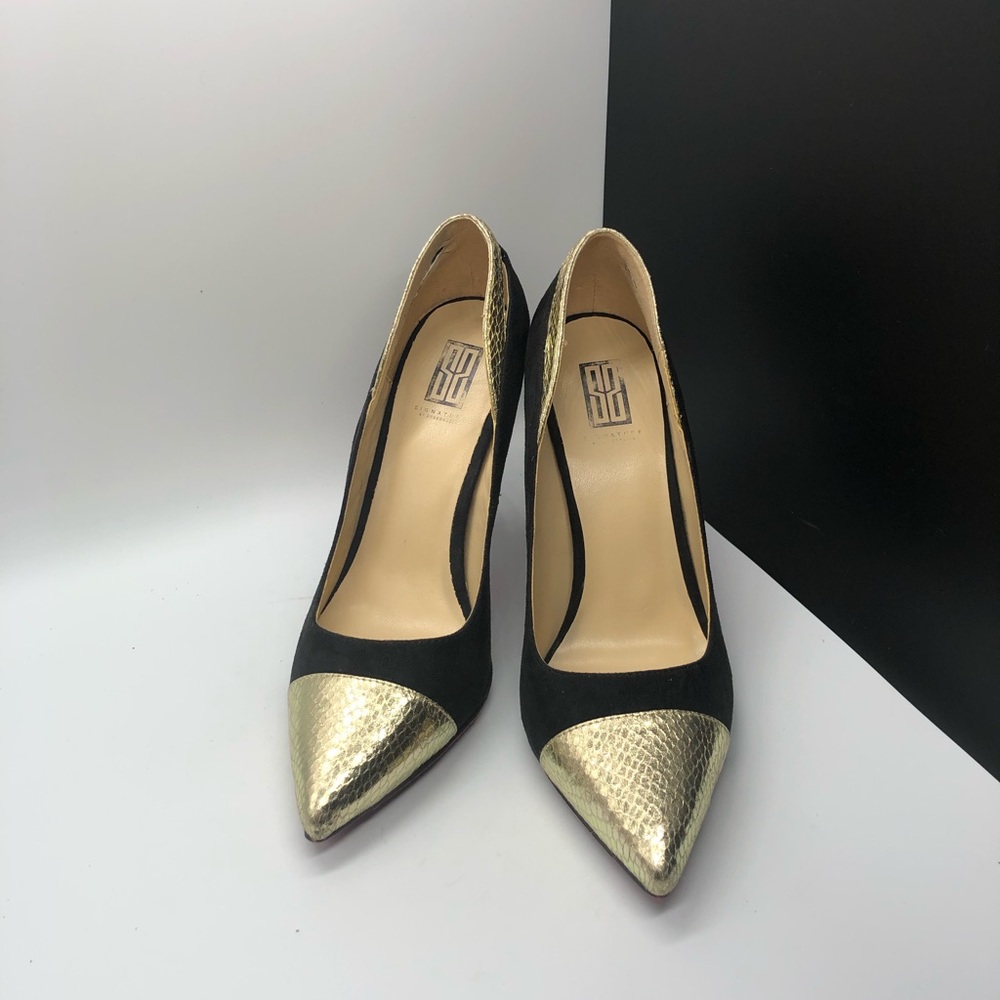 Shoedazzle Colette Black and Gold Heels (USED)